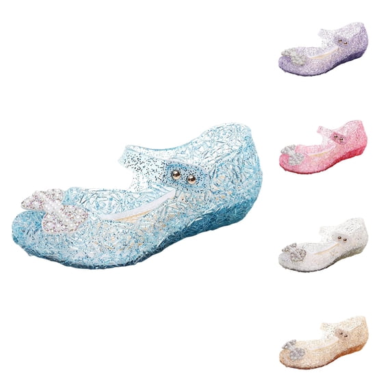 Gyujnb Girls Jelly Sandals Rhinestone Bow Soft Sole Hook and Loop Princess Shoes for Dress Up,5.5-6 Years