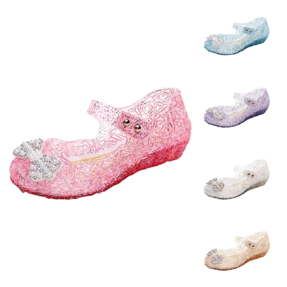 Gyujnb Girls Jelly Sandals Rhinestone Bow Soft Sole Hook and Loop Princess Shoes for Dress Up,8-9 Years