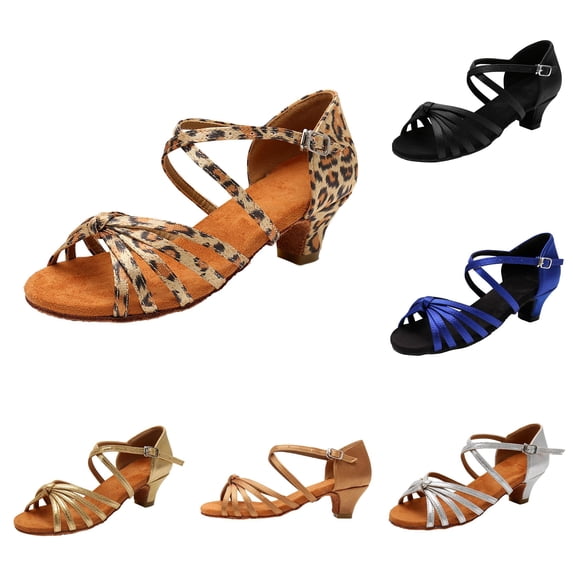 Gyujnb Girls Latin Dance Shoes Soft Non Satin Heeled Sandals for Performance and Practice,4.5-5 Years