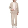 thumbnail image 1 of Gyujnb Girls Kids Leisure Jacket Solid Color Lapel Suit Open Front Long Sleeve Suit Set Casual Outfit,Size:9-10 Years, 1 of 9