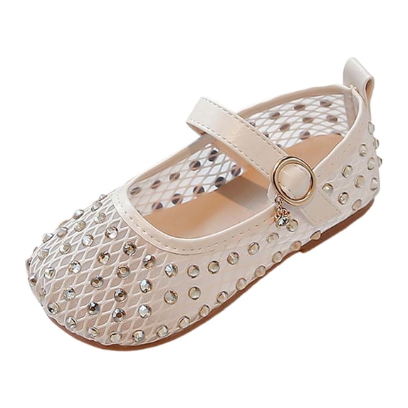 Gyujnb Girls Mesh Mary Jane Shoes Soft Sole Casual Footwear, Adjustable Buckle Strap Closed Toe Ballet Shoes (Girls),9-9.5 Years