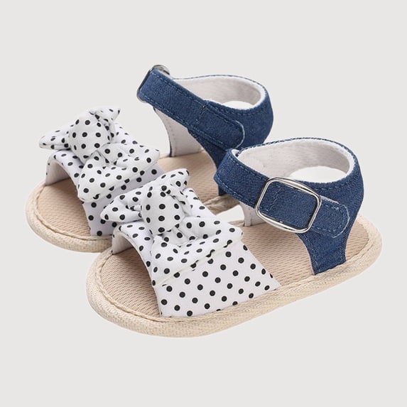 Gyujnb Girls Open Toe Sandals Denim Lace Bow Textured Strap Hook and Loop Soft Sole Summer First Walk Shoes (Girls),0-6 Months