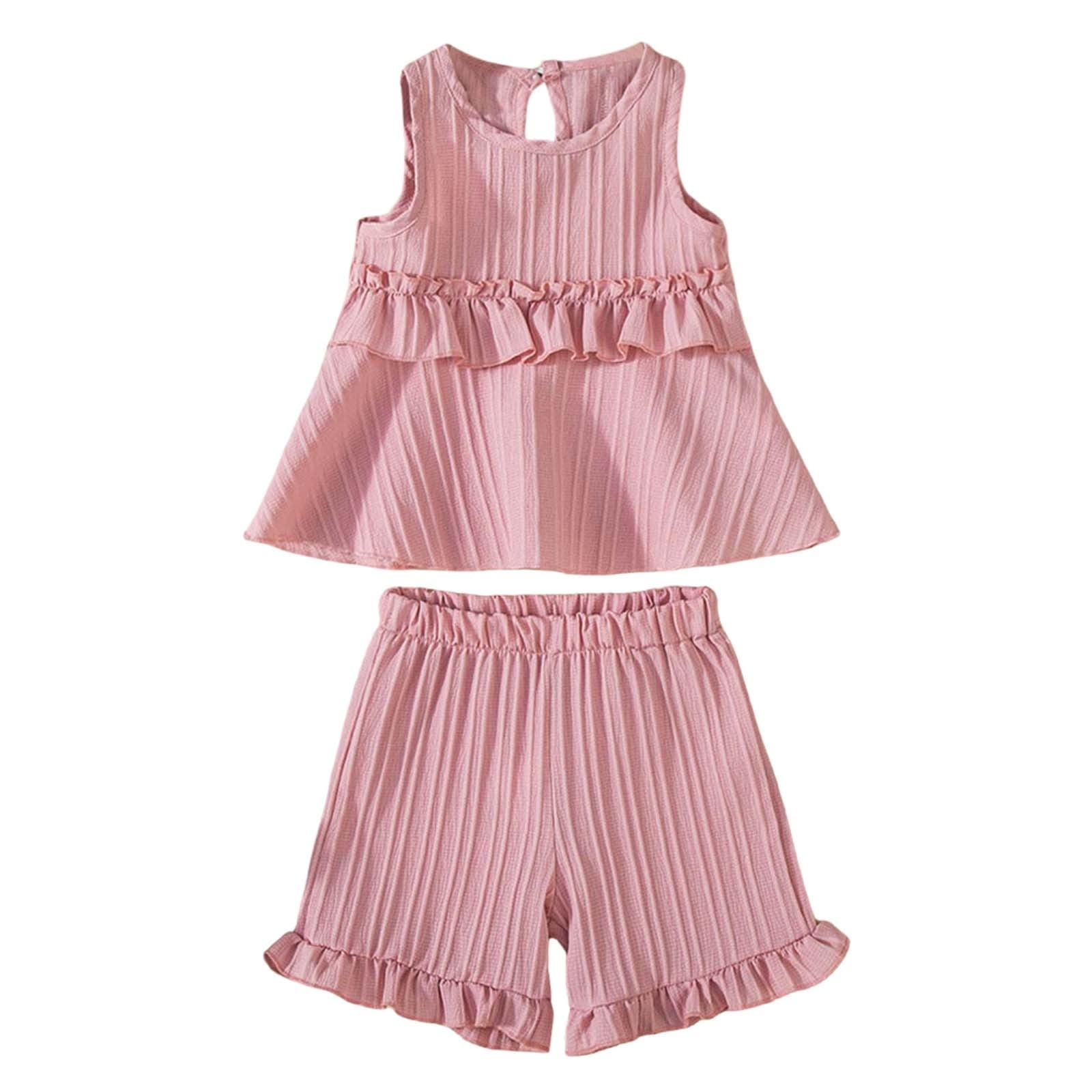Gyujnb Girls Outfits Toddler Casual Sleeveless Ruffled Shorts Set ...
