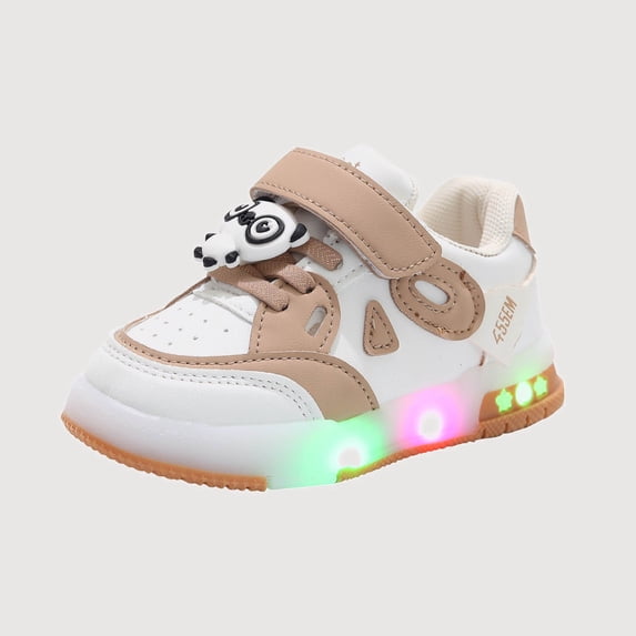 Gyujnb Girls Panda Light Up Sneakers, Hook and Loop Low Top Casual Walking Shoes for Toddler (Girls),3-3.5 Years