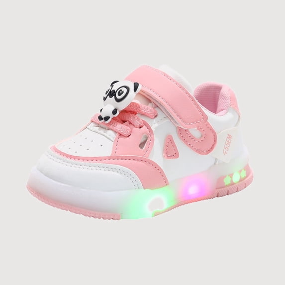 Gyujnb Girls Panda Light Up Sneakers, Hook and Loop Low Top Casual Walking Shoes for Toddler (Girls),5.5-6 Years