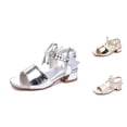 thumbnail image 1 of Gyujnb Girls Pearl Bow Low-Heel Sandals Adjustable Strap Comfortable Footbed for Formal Party & Summer Wear,3-4 Years, 1 of 4