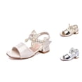 thumbnail image 1 of Gyujnb Girls Pearl Bow Low-Heel Sandals Adjustable Strap Comfortable Footbed for Formal Party & Summer Wear,5-6 Years, 1 of 4