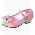 thumbnail image 1 of Gyujnb Girls Rainbow Glitter Mary Jane Low Heels Rhinestone Flower Bow Strap Princess Show Shoes, Closed Toe,11.5-12 Years, 1 of 7