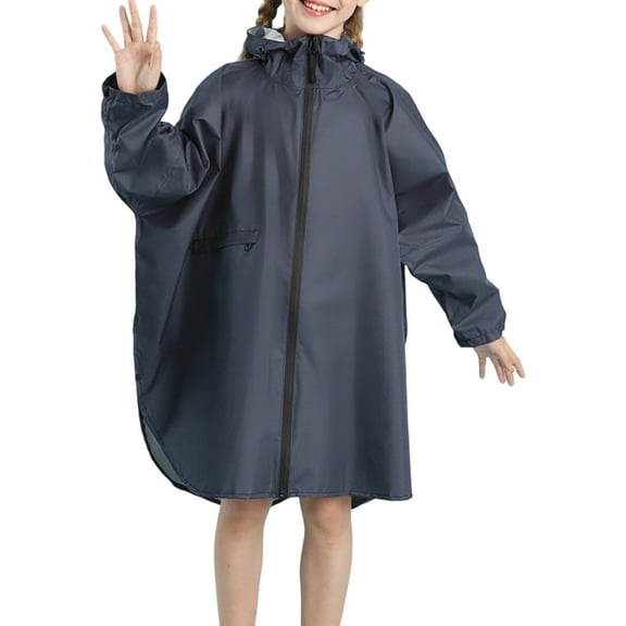 Gyujnb Girls Raincoat with Hood and Pockets Lightweight Outerwear for Daily School Outdoor Activities,Size:7-10 Years