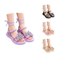 thumbnail image 1 of Gyujnb Girls Rhinestone Butterfly Pearl Lace-Up Sandals Non- Soft Sole Summer Casual Beach Shoes,7-8 Years, 1 of 7