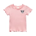 thumbnail image 1 of Gyujnb Girls Ribbed Knit Short Sleeve Tee with Lettuce Trim and Apple Tree Embroidery Casual Summer Top,2-3 Years, 1 of 4
