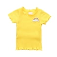 thumbnail image 1 of Gyujnb Girls Ribbed Knit Short Sleeve Tee with Lettuce Trim and Apple Tree Embroidery Casual Summer Top,4-5 Years, 1 of 4