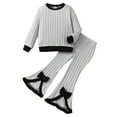 thumbnail image 1 of Gyujnb Girls Ribbed Knit Two Piece Set Long Sleeve Round Neck Top and Flare Pants Casual Loungewear for Fall Winter,4-5 Years, 1 of 7