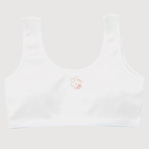 Gyujnb Girls Ribbed Training Bra Cute Cartoon Print Casual Style Seamless Everyday Underwear (Big Girls),9-13 Years