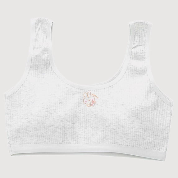 Gyujnb Girls Ribbed Training Bra Cute Cartoon Print Casual Style Seamless Everyday Underwear (Big Girls),9-13 Years