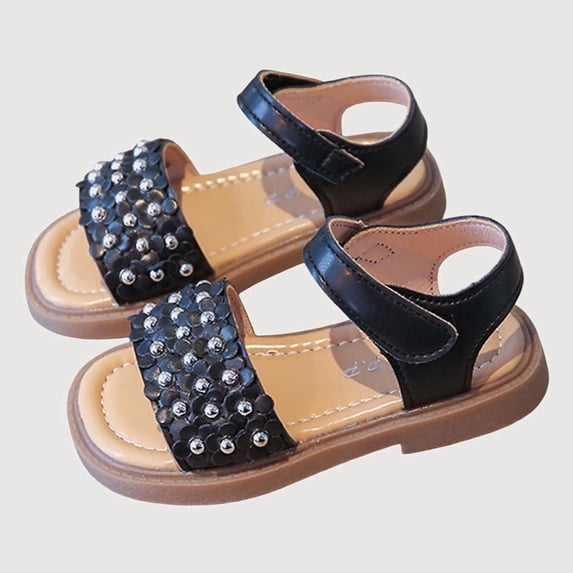 Gyujnb Open Toe Sandals with Bead Detail and Adjustable Strap Casual Shoes (Toddler, Little Girls),2-2.5 Years