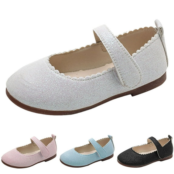 Gyujnb Girls Sandals Solid Color Simple Lightweight Flat Bottom Comfortable Hook Loop Princess Shoes,7-7.5 Years