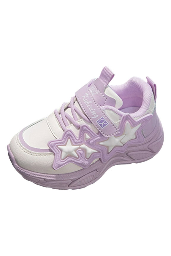 Girls Sports Shoes Cute Star Pattern Flat Bottom Comfortable Non Hook Loop Seasonal Casual Shoes,12