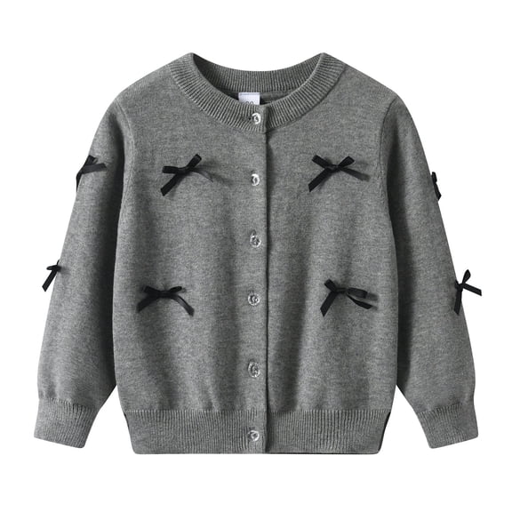 Gyujnb Girls Sweaters Soft Knit Cardigan with Bow Detail Lightweight Open Front Cover Up for Everyday Wear,Size:13-14 Years
