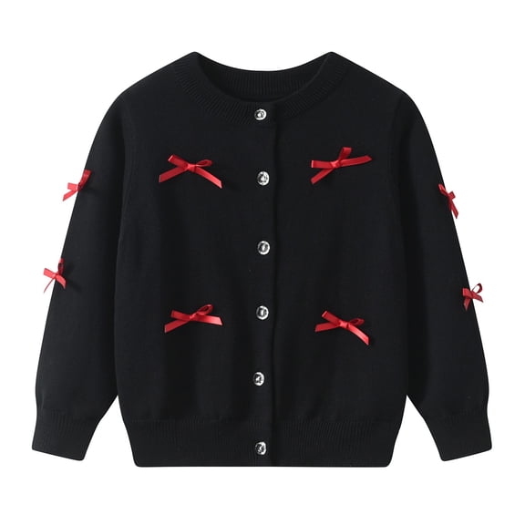 Gyujnb Girls Sweaters Soft Knit Cardigan with Bow Detail Lightweight Open Front Cover Up for Everyday Wear,Size:3-4 Years