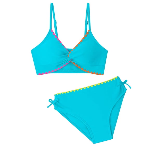 Gyujnb Girls Swimsuit,Swimsuits V Neck Drawstring Cute Girls Bikini Swim Two Piece with Chest Pad,7-8 Years