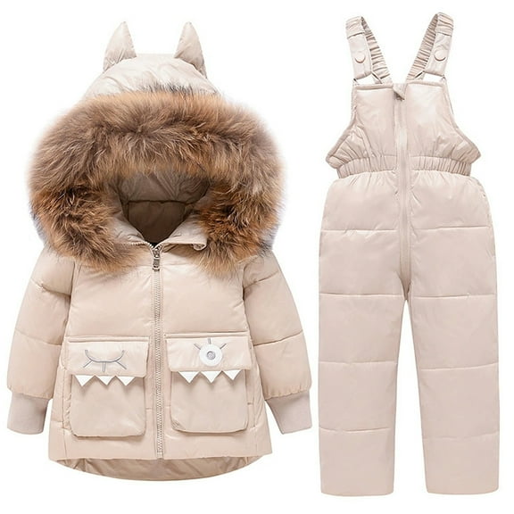 Gyujnb Girls Thermal Snowsuit 2 Piece Set Winter Insulated Jacket with Bib Overalls Windproof Outdoor Play Gear,5-6 Years