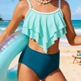 thumbnail image 1 of Gyujnb Girls Two Piece Swimsuit Tiered Ruffled Bikini with Scallop Adjustable Straps Bathing Suit for Beach Pool,13-14 Years, 1 of 4