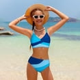 thumbnail image 1 of Gyujnb Girls Two Piece Swimsuit V Neck Crisscross Wrap Color Block High Waist Bikini Bathing Suit for Beach Pool,13-14 Years, 1 of 3