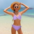 thumbnail image 1 of Gyujnb Girls Two Piece Swimsuit V Neck with Scallop Side Tie Chest Pad Bikini Bathing Suit for Beach Pool,11-12 Years, 1 of 4