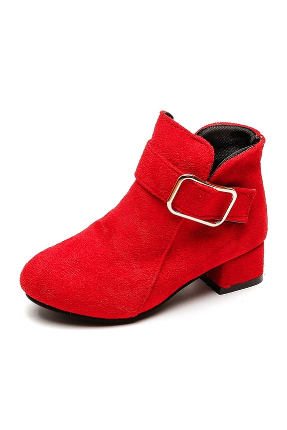 Girls Winter Boots, Suede Mid Calf Martin Boots with Fleece Lining, Comfortable Casual Shoes for Kids,Size:11