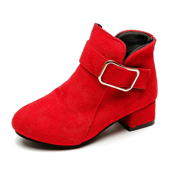 Gyujnb Girls Winter Boots, Suede Mid Calf Martin Boots with Fleece Lining, Comfortable Casual Shoes for Kids,Size:13