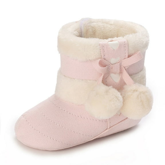 Gyujnb Girls Winter Boots Warm Lined Suede Soft Sole Non-Slip for Outdoor Play Cold Weather,12-15 Mouths