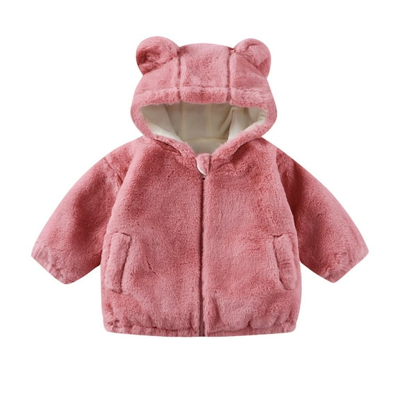 Gyujnb Girls Winter Coat, Soft Hooded Jacket with Ears, Cozy Zip Up Outerwear for Toddlers and Kids,Size:5-6 Years