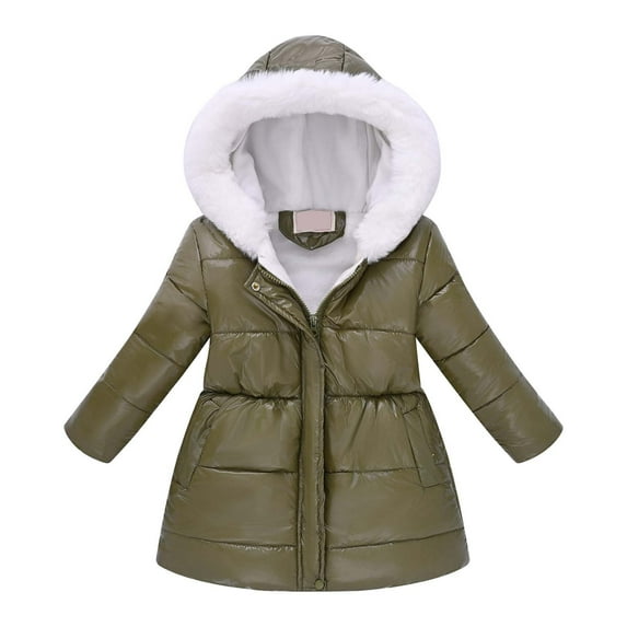 Gyujnb Girls Winter Jacket, Girls Winter Down Jacket with Hooded Trim Warm Zip Up Long Sleeve Coat Slim Fit Padded Outwear for Cold Weather,Size:8-9 Years