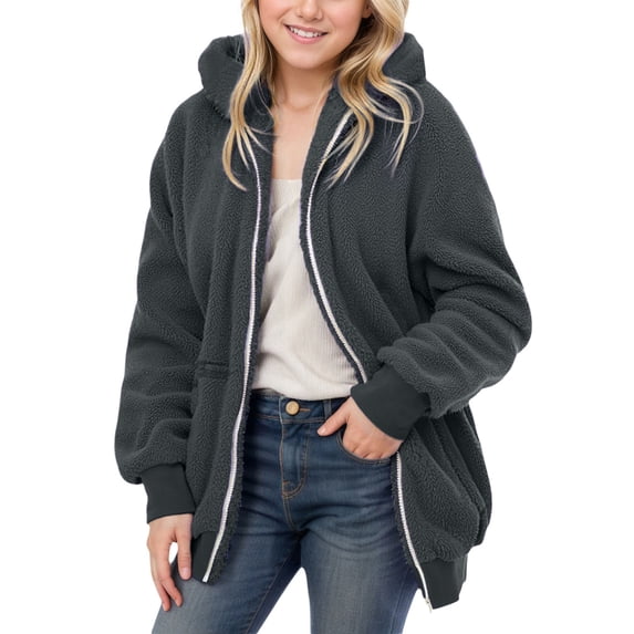 Gyujnb Girls Winter Jacket, Girl's Casual Color Block Sweatshirt Zipper Loose Warm Coat Winter Slim Casual Solid Soft Coat Long Sleeve Hooded Sweatshirt Jacket, Jacket,Size:7-8 Years