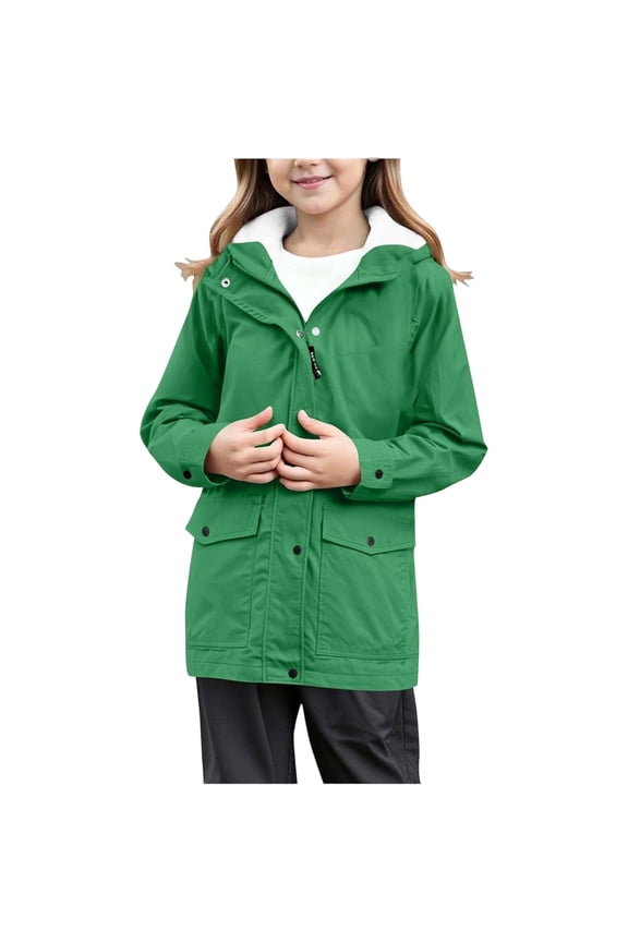 Girls Winter Jacket, Girls Fleece Lined Raincoat Windbreaker Hooded Jacket for Outdoor Hiking Camping Winter Warm Windproof Softshell Coat,Size:5-6 Years