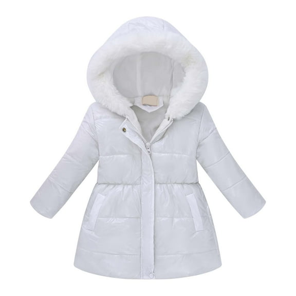 GYUJNB Girls Winter Hooded Coat with Trim Warm Zip Up Long Sleeve Jacket Slim Fit Outerwear for Cold Weather,Size:9-10 Years