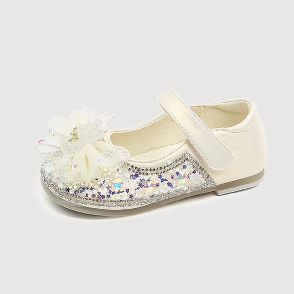 Gyujnb Glitter Bow Mary Jane Casual Shoes, Low Heel, Closed Toe Dress Footwear (Toddler, Little Girls, Big Girls),4-4.5 Years