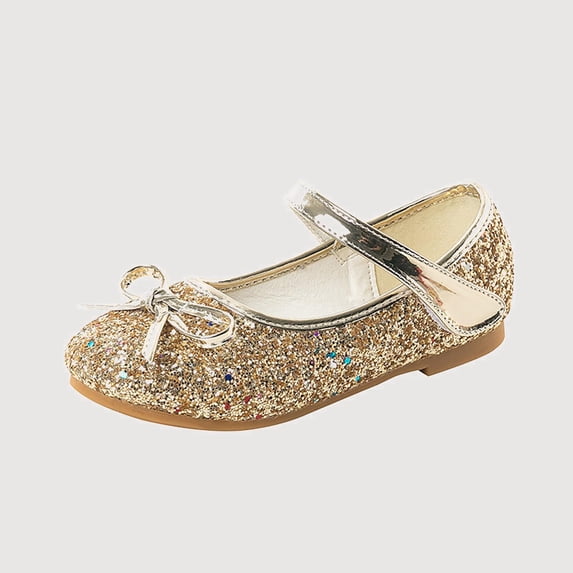 Gyujnb Glitter Bow Mary Jane Flat Dress Shoes (Little Girls, Big Girls),9-9.5 Years