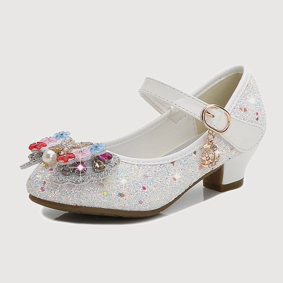 Gyujnb Glitter Mary Jane Low Heel Shoes, Low Heel, Closed Toe Casual Dress Shoes (Toddler, Little Girls, Big Girls),11-11.5 Years