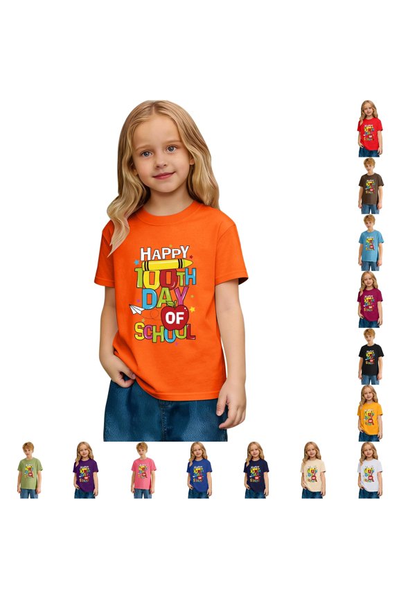 Gyujnb Graphic Print Short Sleeve Tees School Days Celebration Casual Crew Neck T-Shirt (Unisex),2-3 Years