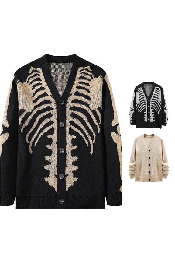 Gyujnb Halloween Costumes, Unisex Halloween Knitted Cardigan Sweater Skeleton Intarsia Autumn Winter Outerwear, Halloween Party Favors