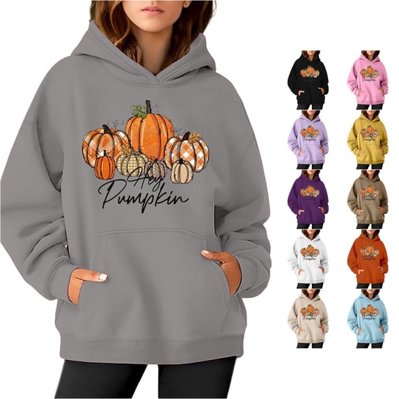 Gyujnb Halloween , Women Halloween Sweatshirt Pumpkin Print Long Sleeve Casual Pocket Pullover Hoodie, Halloween Party Favors