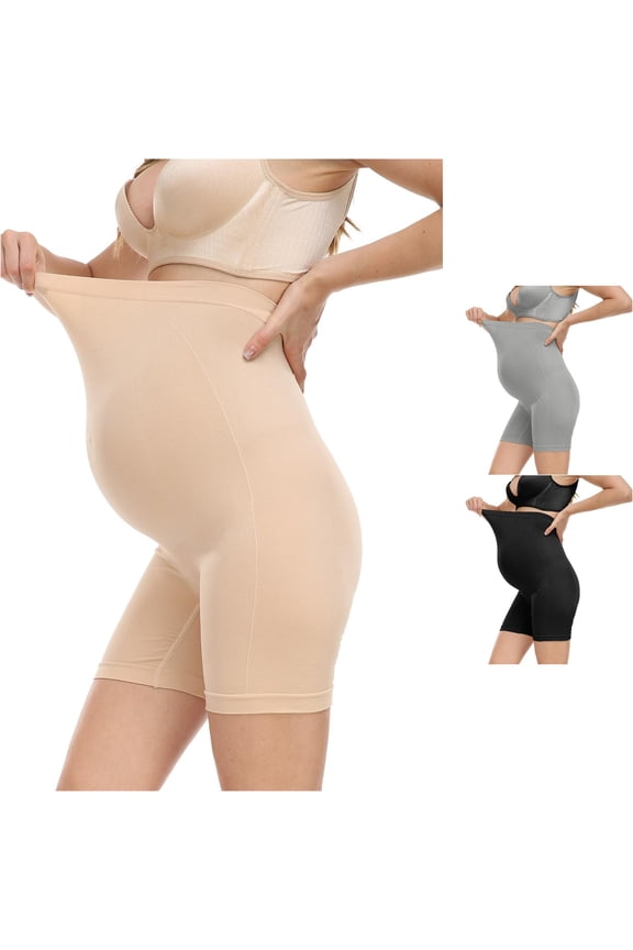 Gyujnb High Waist Stretch Maternity Support Shorts Seamless Comfort Belly Holding Safety Under Shorts For Third Trimester Pregnancy,S