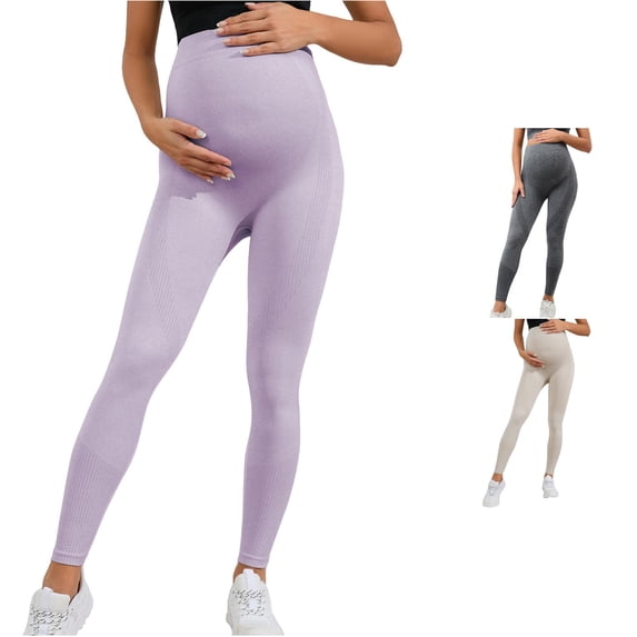 Gyujnb High Waist Textured Maternity Leggings Seamless Stretch Belly Support Yoga Fitness Daily Loungewear Pregnancy Activewear Pants,L