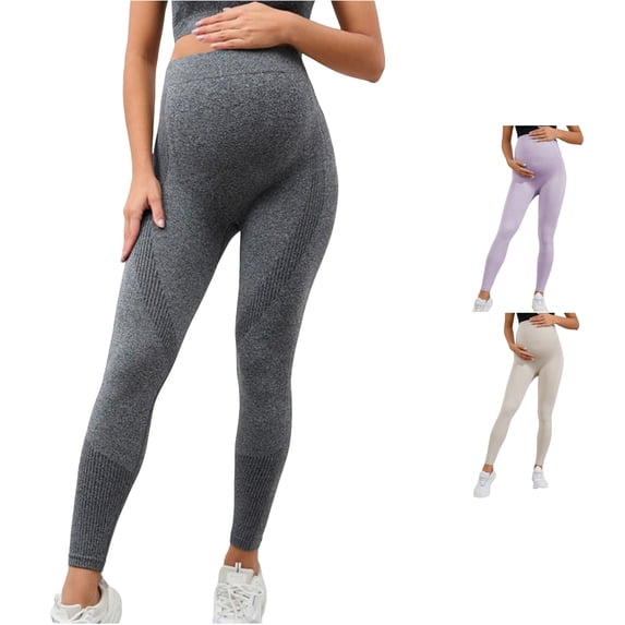 Gyujnb High Waist Textured Maternity Leggings Seamless Stretch Belly Support Yoga Fitness Daily Loungewear Pregnancy Activewear Pants,M