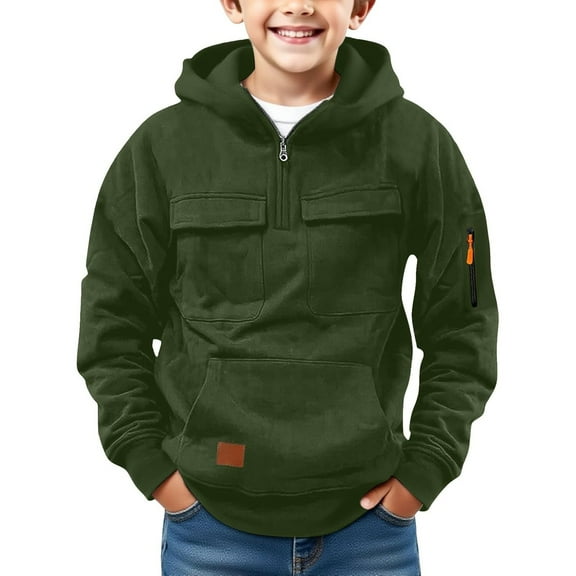 Gyujnb Hoodies for Boys Casual Quarter Zip Pullover Tractical Long Sleeve Outdoor Youth Sweathshirt Sports Hoodie,Size:11-12 Years