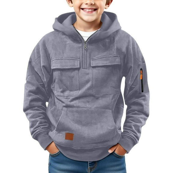 Gyujnb Hoodies for Boys Casual Quarter Zip Pullover Tractical Long Sleeve Outdoor Youth Sweathshirt Sports Hoodie,Size:11-12 Years