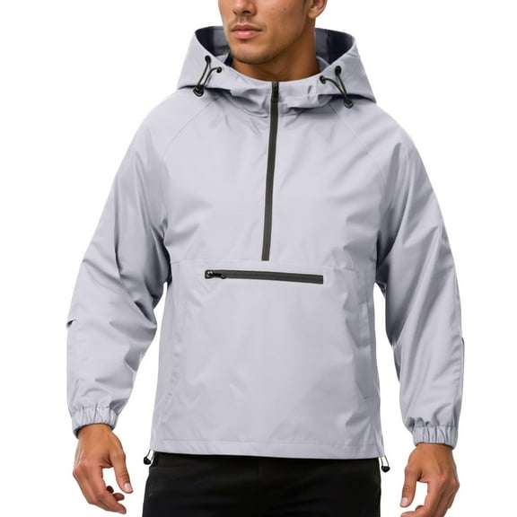 Gyujnb Jackets for Men,Half Zip Hooded Jacket Windproof Water Casual Outdoor Sports Fleece Pullover Lightweight Comfortable,Winter Coats for Men,Size:S
