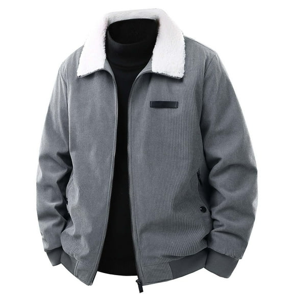 Gyujnb Jackets for Men,Men's Corduroy Jacket Fleece Lined Thickened Winter Workwear Coat Casual Loose Fit Warm Outwear for Daily Use,Winter Coats for Men,Size:M